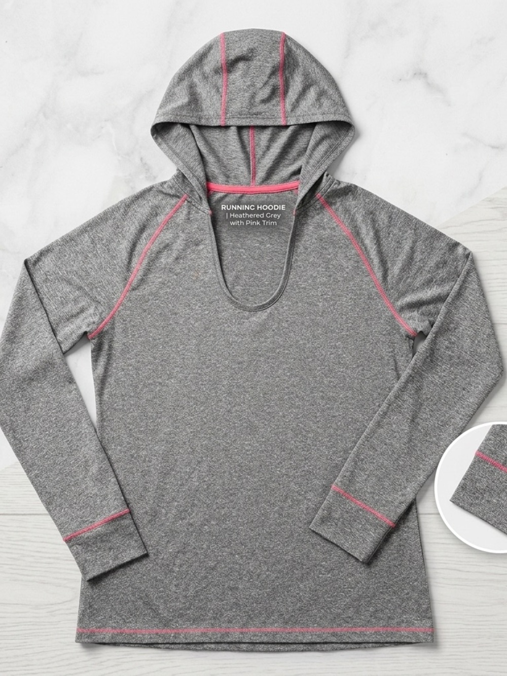 Women's Heather Gray Running Hoodie with Pink Trim